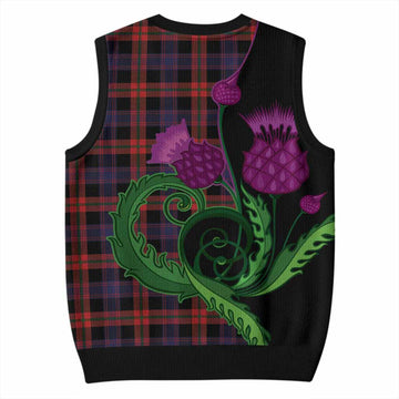 Brown (Broun) Tartan Knitted V-Neck Vest Traditional Scottish Thistle