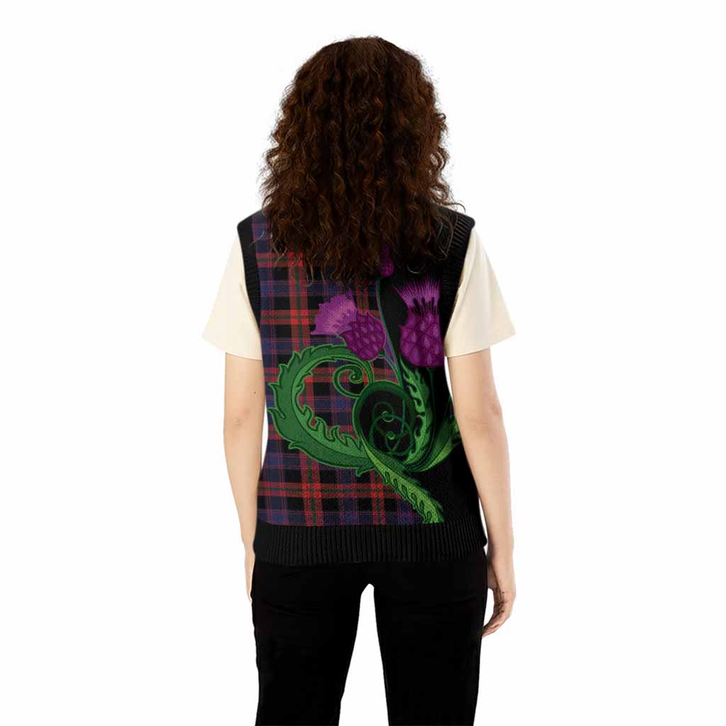 Brown (Broun) Tartan Knitted V-Neck Vest Traditional Scottish Thistle