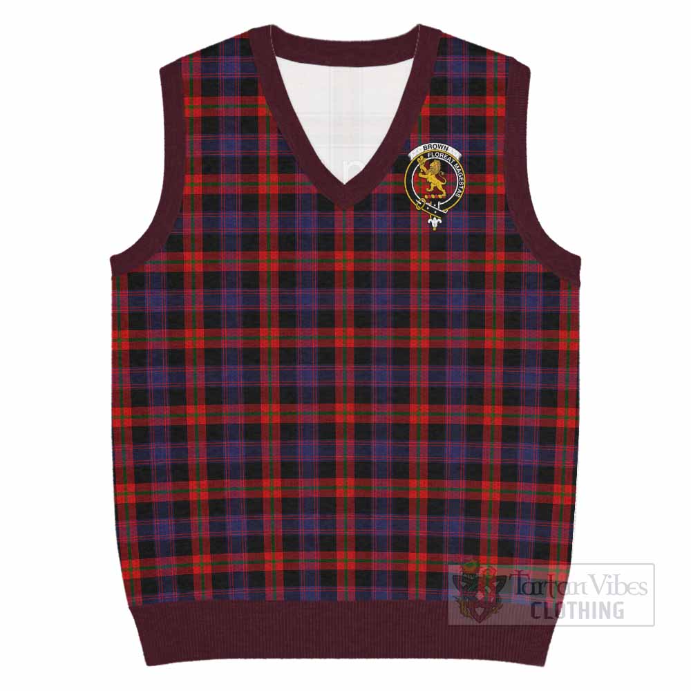 Brown (Broun) Tartan Knitted V-Neck Vest with Family Crest - Tartan Vibes Clothing