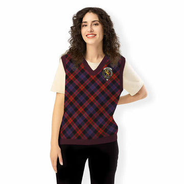 Brown (Broun) Tartan Knitted V-Neck Vest with Family Crest Cross Style