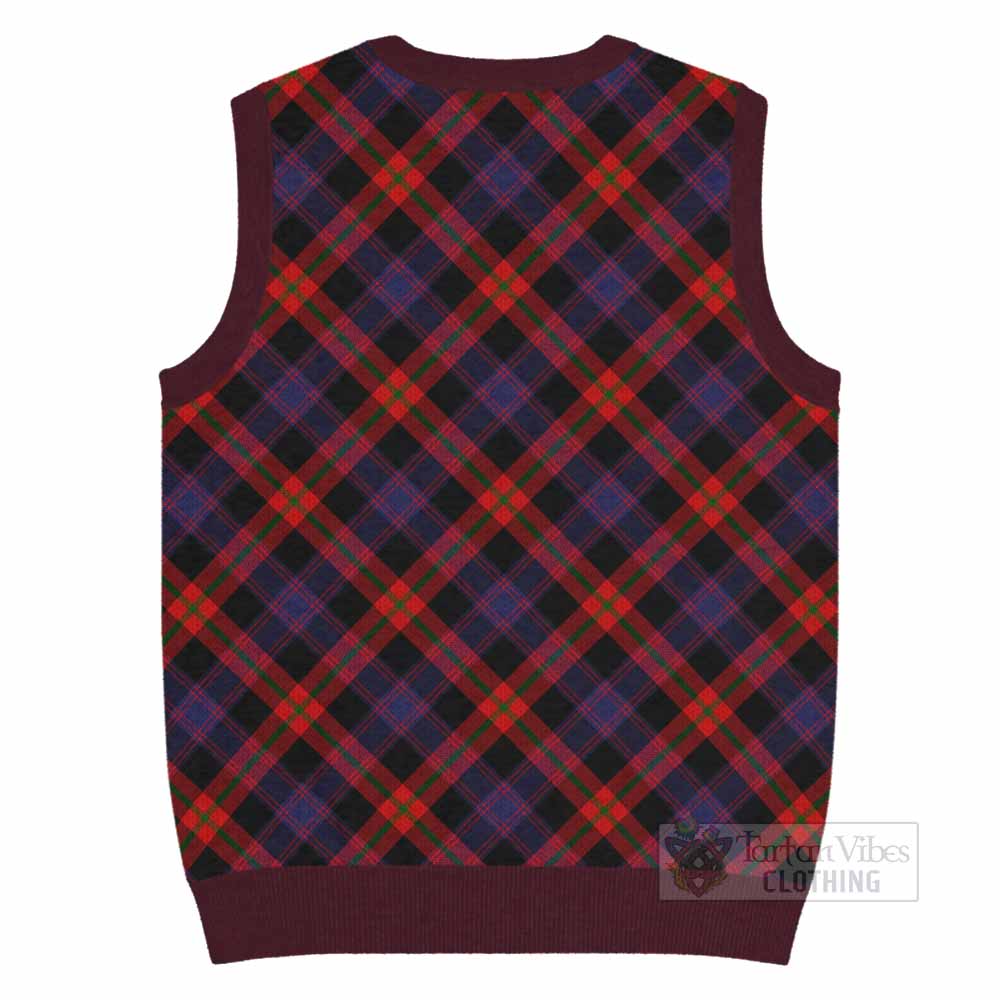 Brown (Broun) Tartan Knitted V-Neck Vest with Family Crest Cross Style