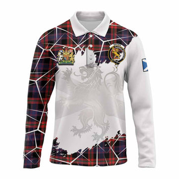 Brown (Broun) Tartan Long Sleeve Polo Shirt with Family Crest and Lion Rampant Grunge Style