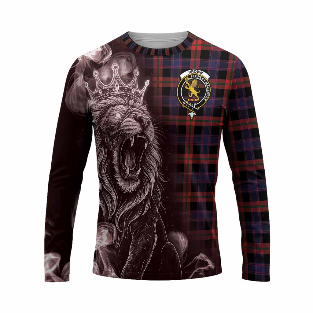 Brown (Broun) Tartan Long Sleeve T-Shirt Roaring Lion Heritage
