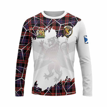 Brown (Broun) Tartan Long Sleeve T-Shirt with Family Crest and Lion Rampant Grunge Style