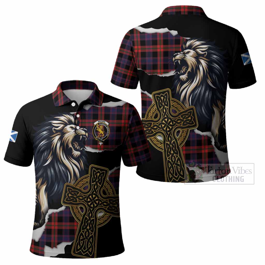 Brown (Broun) Tartan Scottish Polo Shirt Lion Celtic Heritage