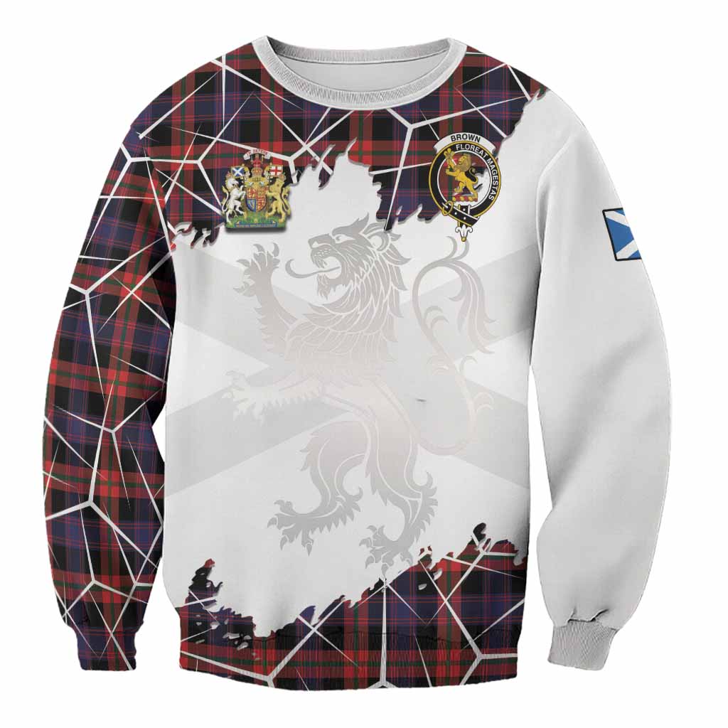 Brown (Broun) Tartan Sweatshirt with Family Crest and Lion Rampant Grunge Style