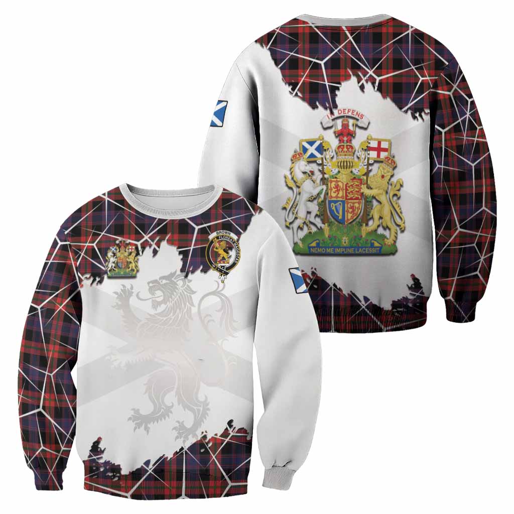 Brown (Broun) Tartan Sweatshirt with Family Crest and Lion Rampant Grunge Style