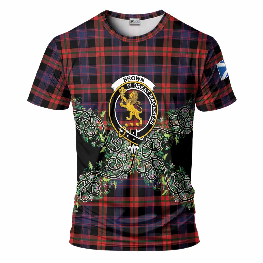Brown (Broun) Tartan T-Shirt Thistle Scottish Spirit