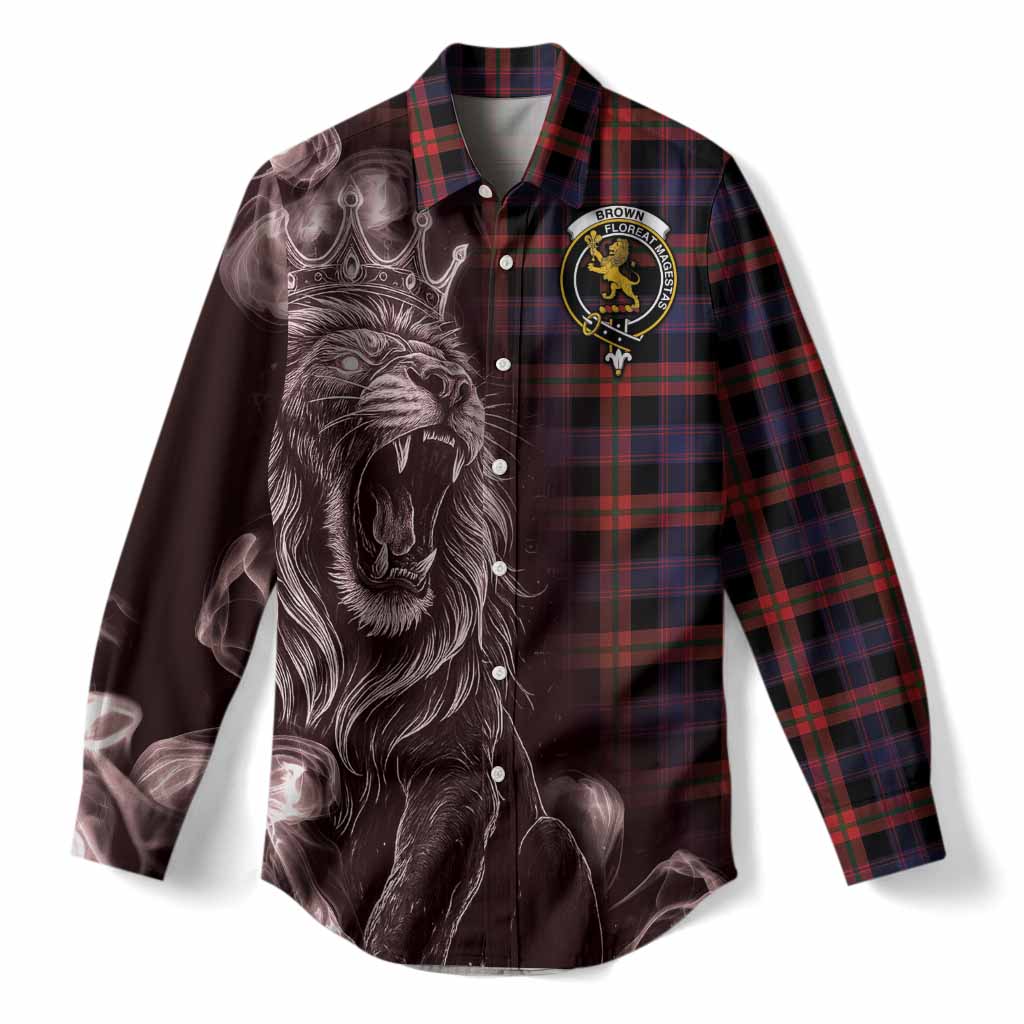 Brown (Broun) Tartan Women Casual Shirt Roaring Lion Heritage