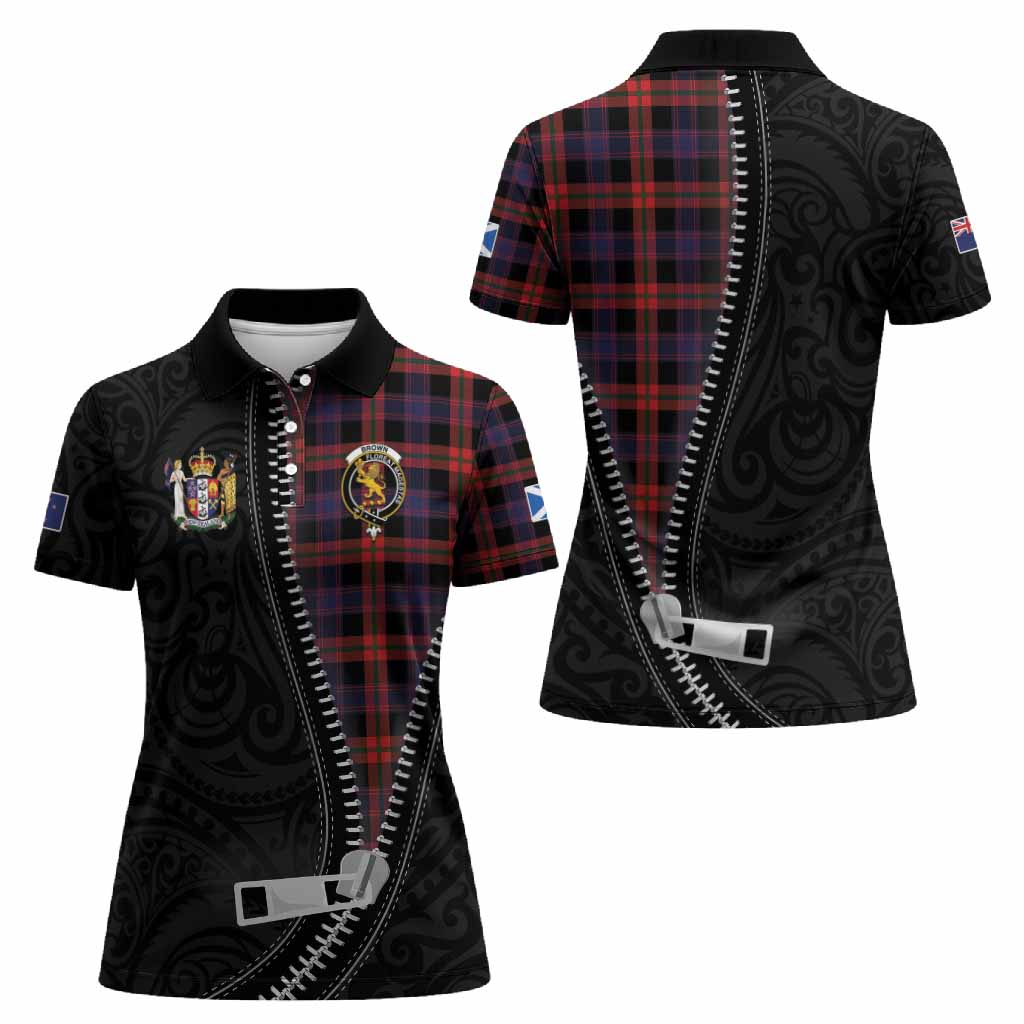 Brown (Broun) Tartan Women Polo Shirt New Zealand Pattern Unique Zipper Stylized