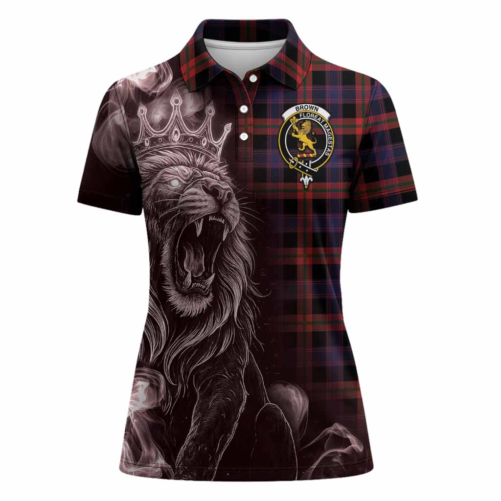 Brown (Broun) Tartan Women Polo Shirt Roaring Lion Heritage