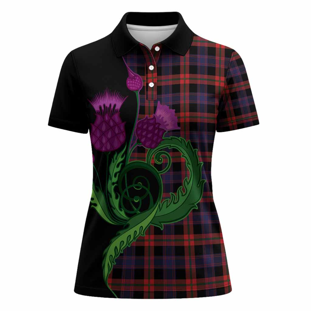 Brown (Broun) Tartan Women Polo Shirt Traditional Scottish Thistle