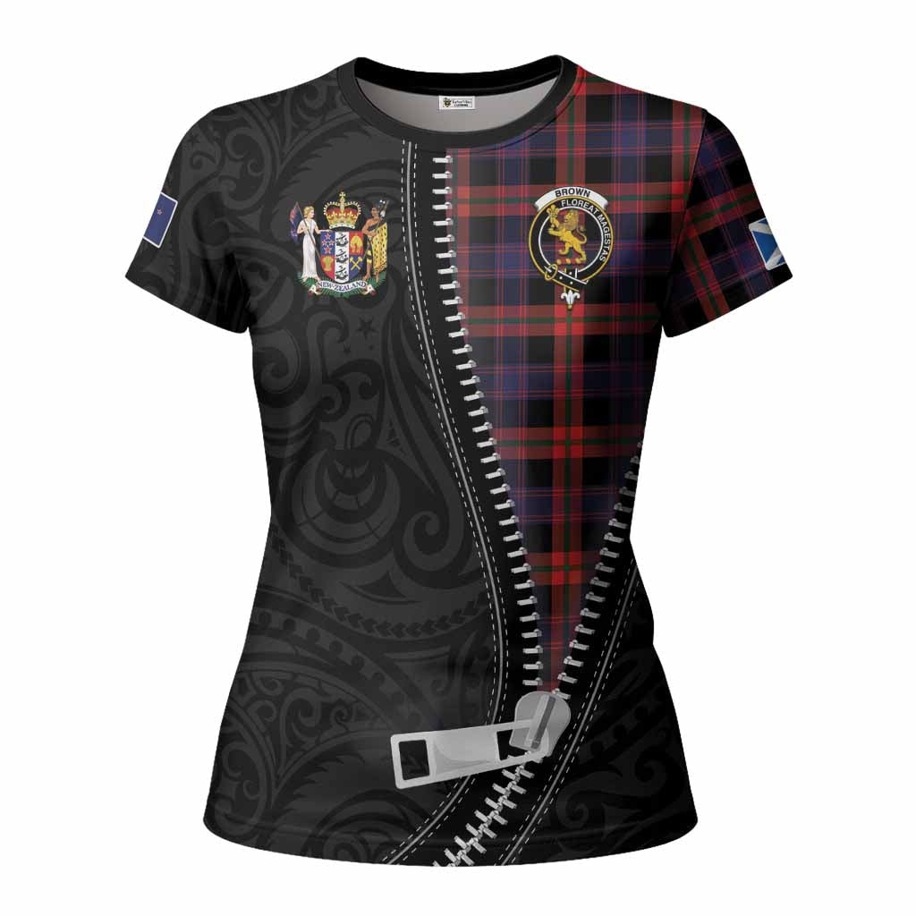 Brown (Broun) Tartan Women T shirt New Zealand Pattern Unique Zipper Stylized