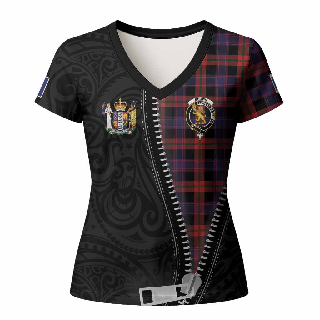 Brown (Broun) Tartan Women T shirt New Zealand Pattern Unique Zipper Stylized