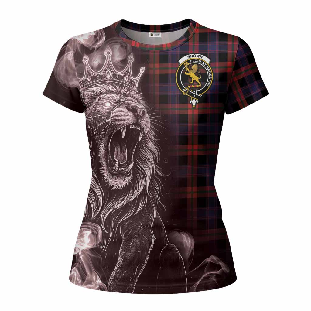 Brown (Broun) Tartan Women T shirt Roaring Lion Heritage