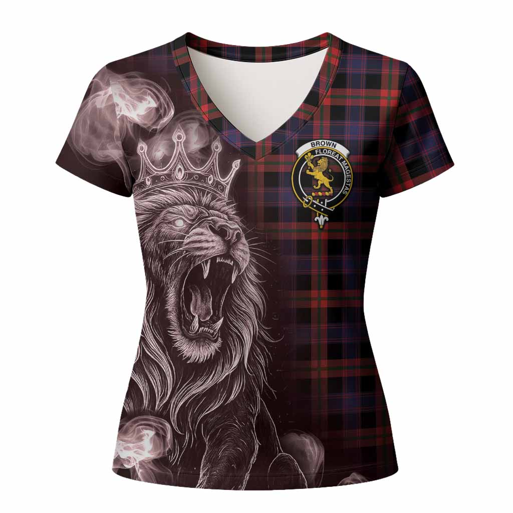 Brown (Broun) Tartan Women T shirt Roaring Lion Heritage