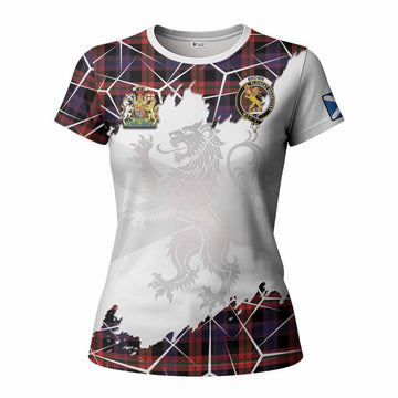 Brown (Broun) Tartan Women T shirt with Family Crest and Lion Rampant Grunge Style