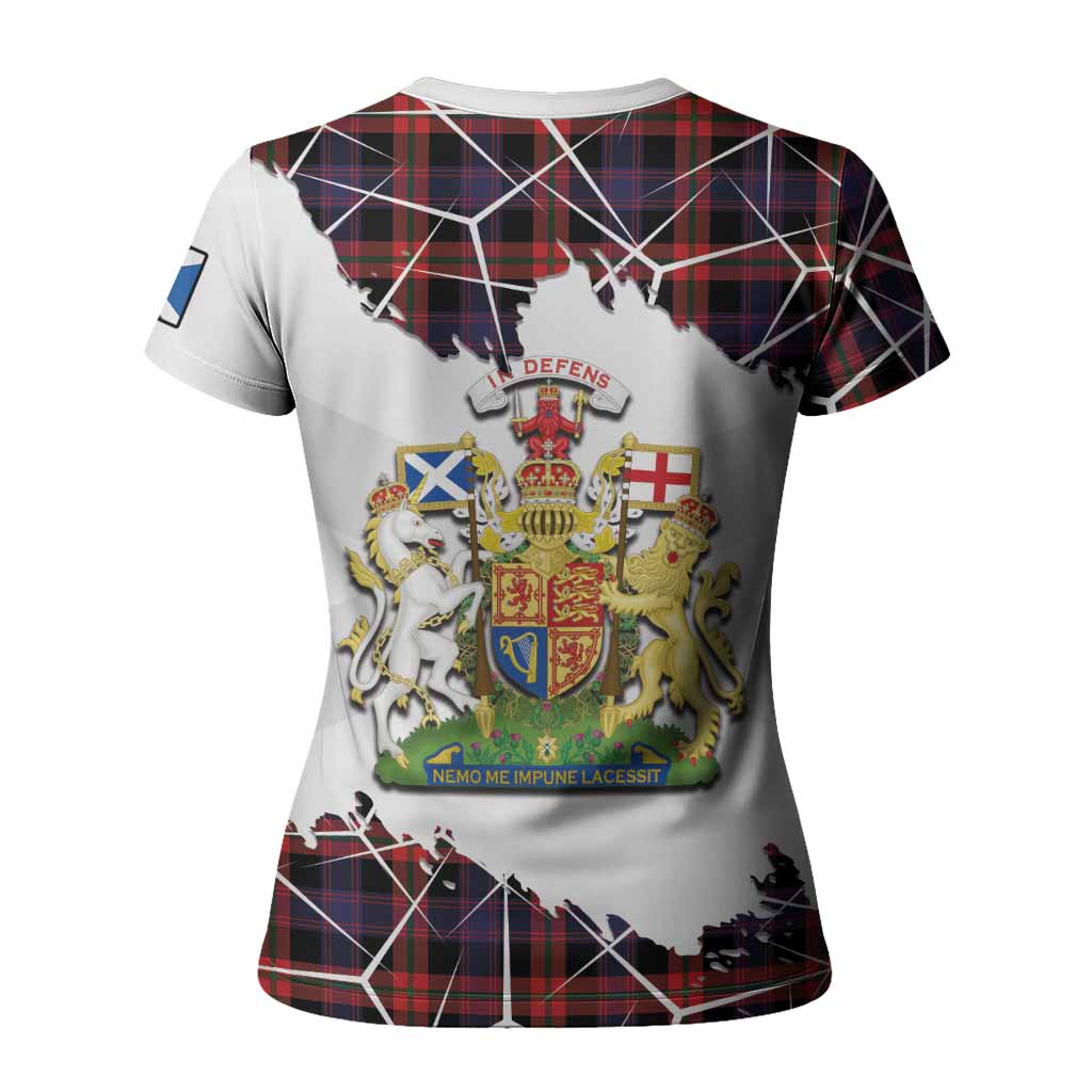Brown (Broun) Tartan Women T shirt with Family Crest and Lion Rampant Grunge Style