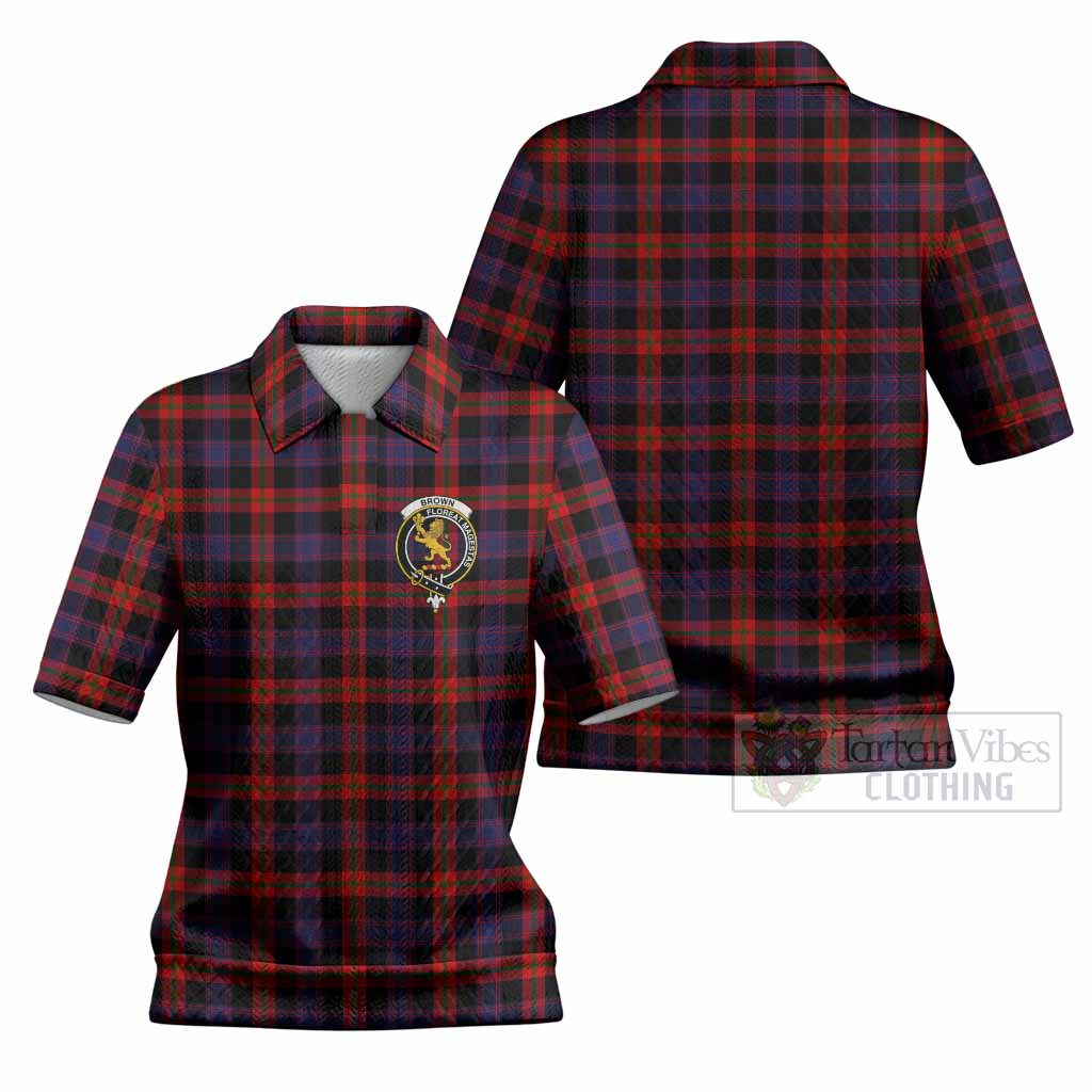 Brown (Broun) Tartan Women’s Polo Sweater Top with Family Crest