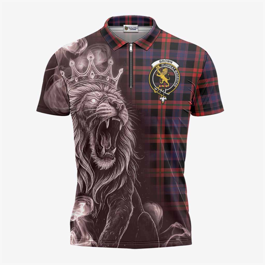 Brown (Broun) Tartan Zipper Polo Shirt Roaring Lion Heritage