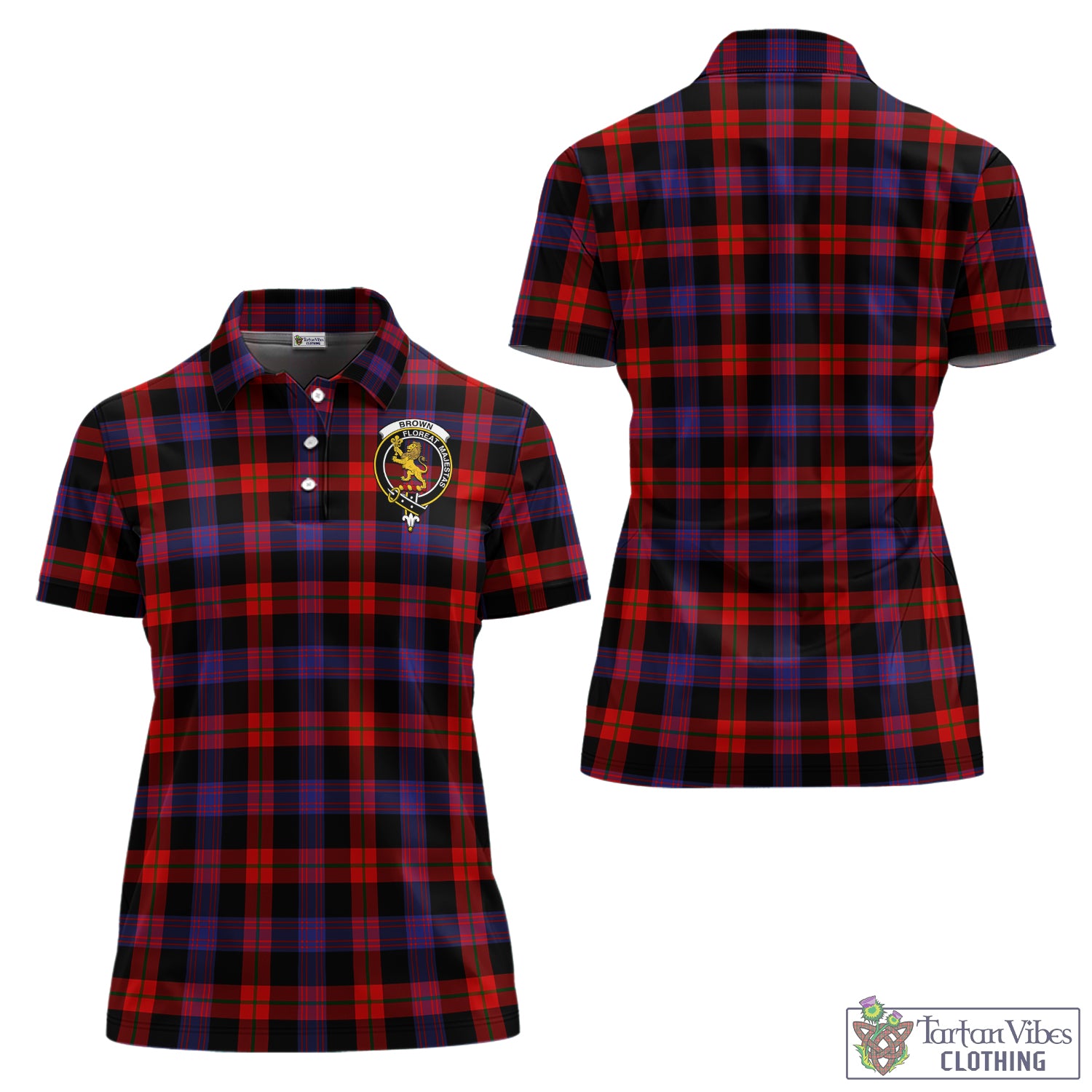Brown (Broun) Tartan Women's Polo Shirt with Family Crest Women - Tartan Vibes Clothing