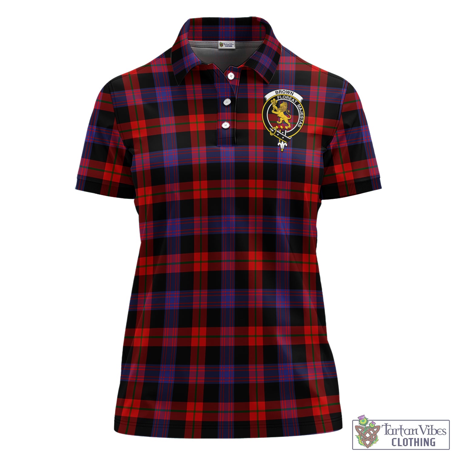 Brown (Broun) Tartan Women's Polo Shirt with Family Crest - Tartan Vibes Clothing