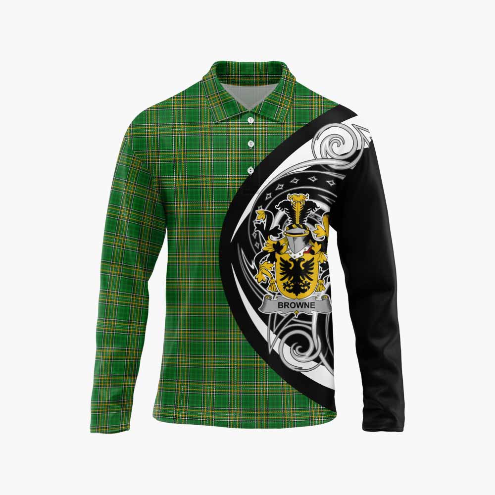 Browne Irish Clan Long Sleeve Polo Shirt Celtic Circle Style Unisex - Tartan Vibes Clothing