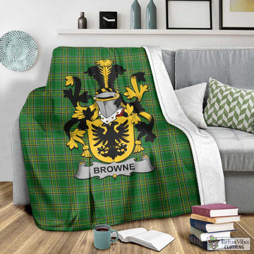 Tartan Vibes Clothing Browne Irish Clan Tartan Blanket with Coat of Arms