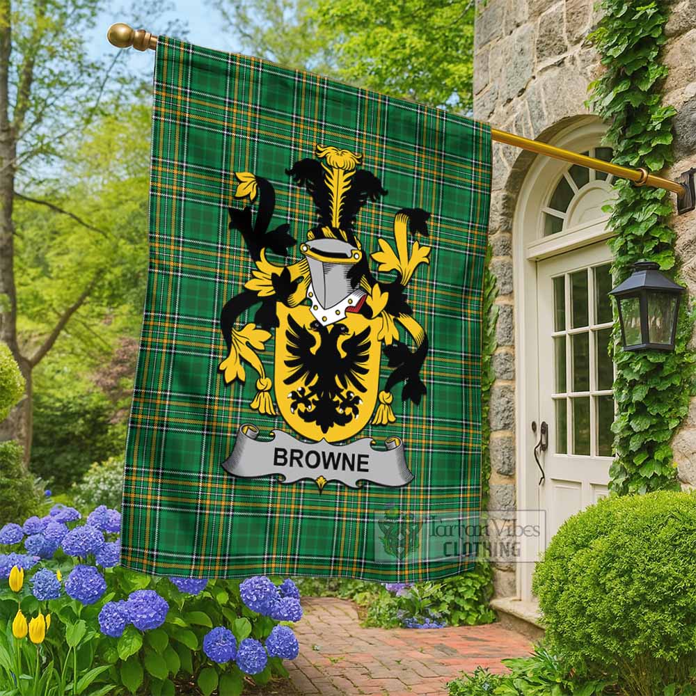 Browne Irish Clan Tartan Flag with Coat of Arms