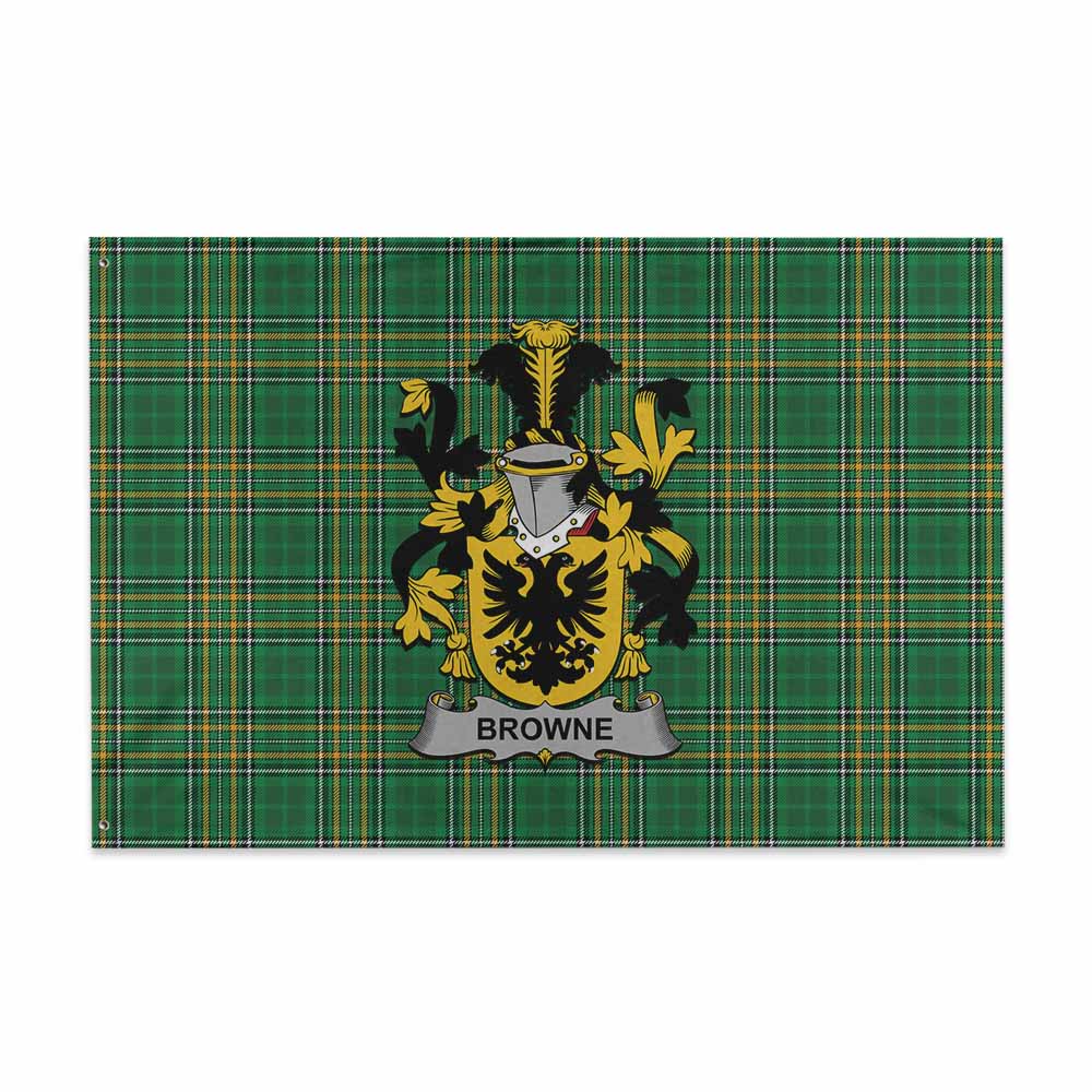 Tartan Vibes Clothing Browne Irish Clan Tartan House Flag with Coat of Arms