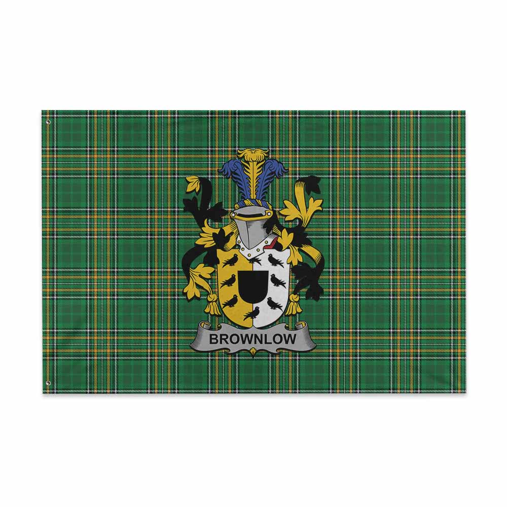 Tartan Vibes Clothing Brownlow Irish Clan Tartan House Flag with Coat of Arms
