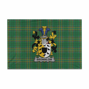Tartan Vibes Clothing Brownlow Irish Clan Tartan House Flag with Coat of Arms