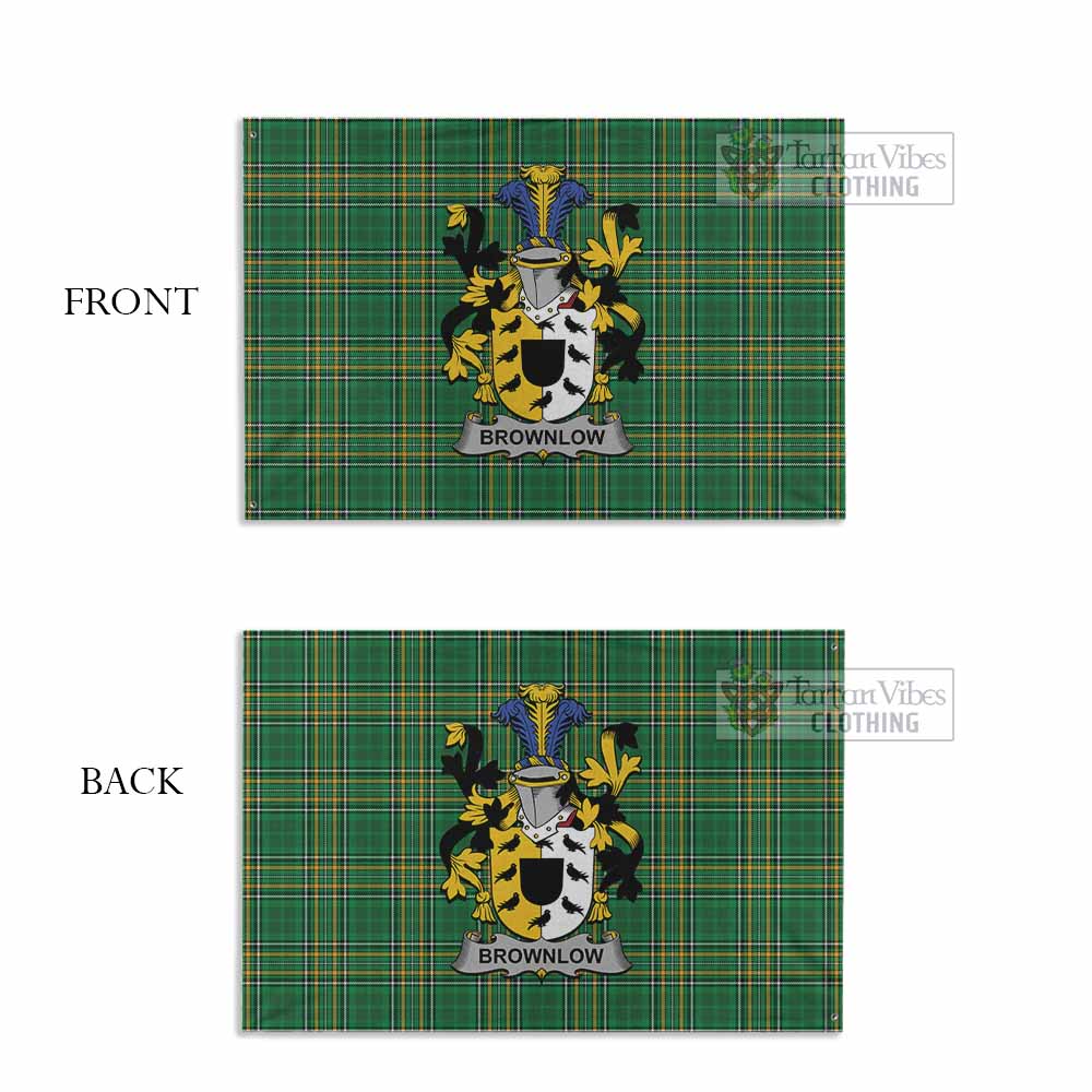 Tartan Vibes Clothing Brownlow Irish Clan Tartan House Flag with Coat of Arms
