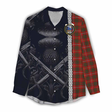 Tartan Vibes Clothing Bruce Tartan Women's Casual Shirt with Family Crest Cross Sword Thistle Celtic Vibes