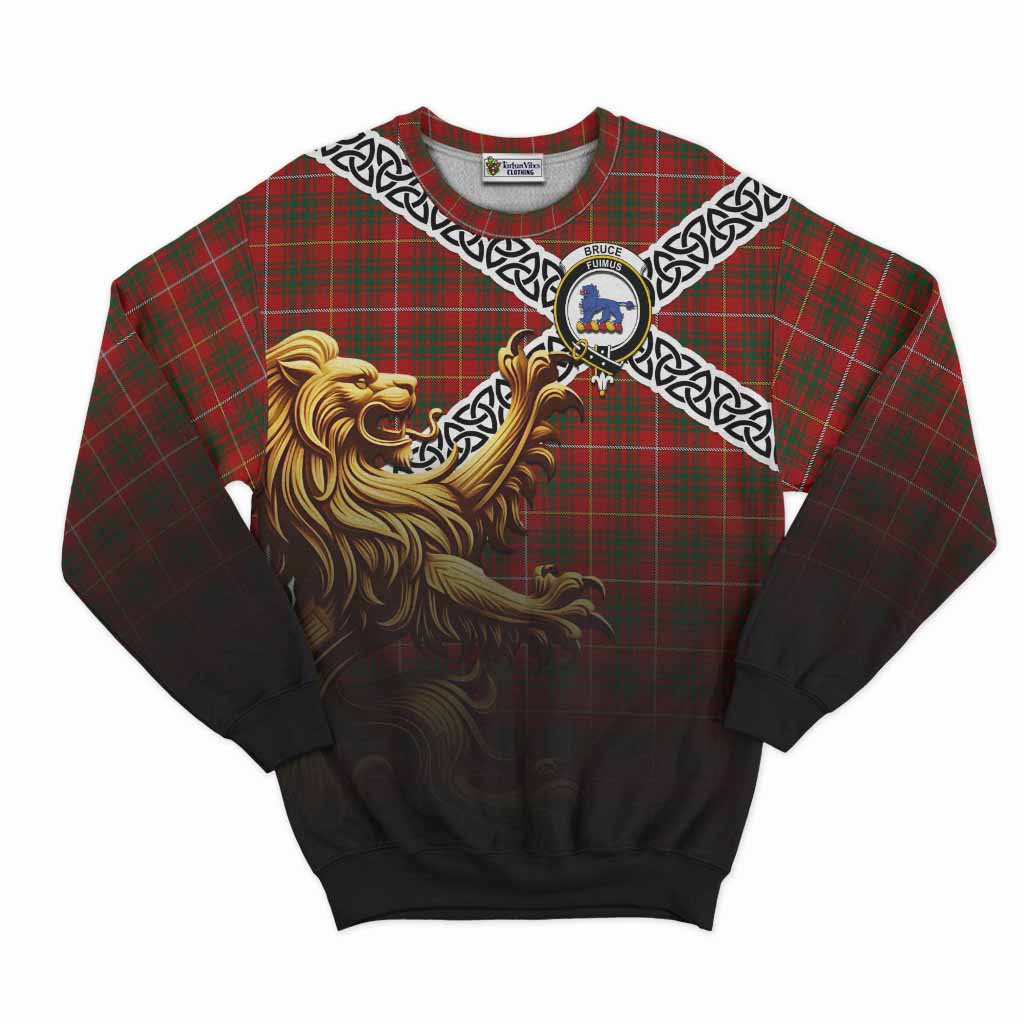 Tartan Vibes Clothing Bruce Crest Tartan Sweatshirt with Golden Lion Emblem Celtic Style