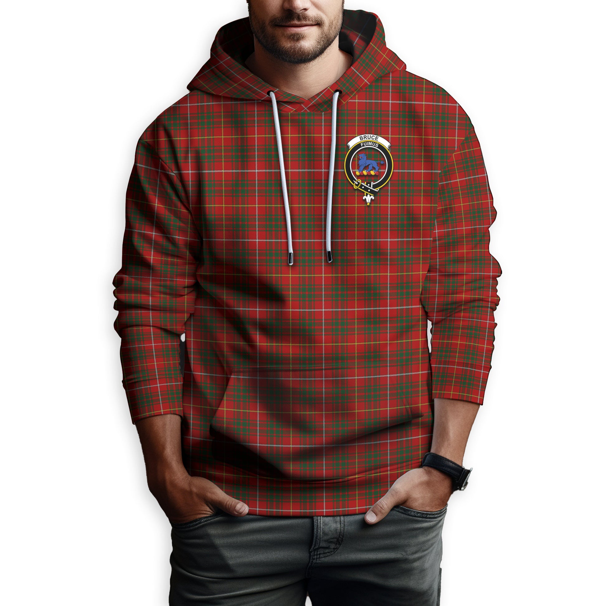 Bruce Tartan Hoodie with Family Crest - Tartanvibesclothing