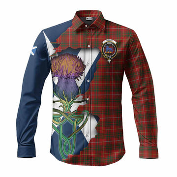 Tartan Vibes Clothing Bruce Tartan Family Crest Long Sleeve Button Shirt Scottish Thistle Celtic Inspired