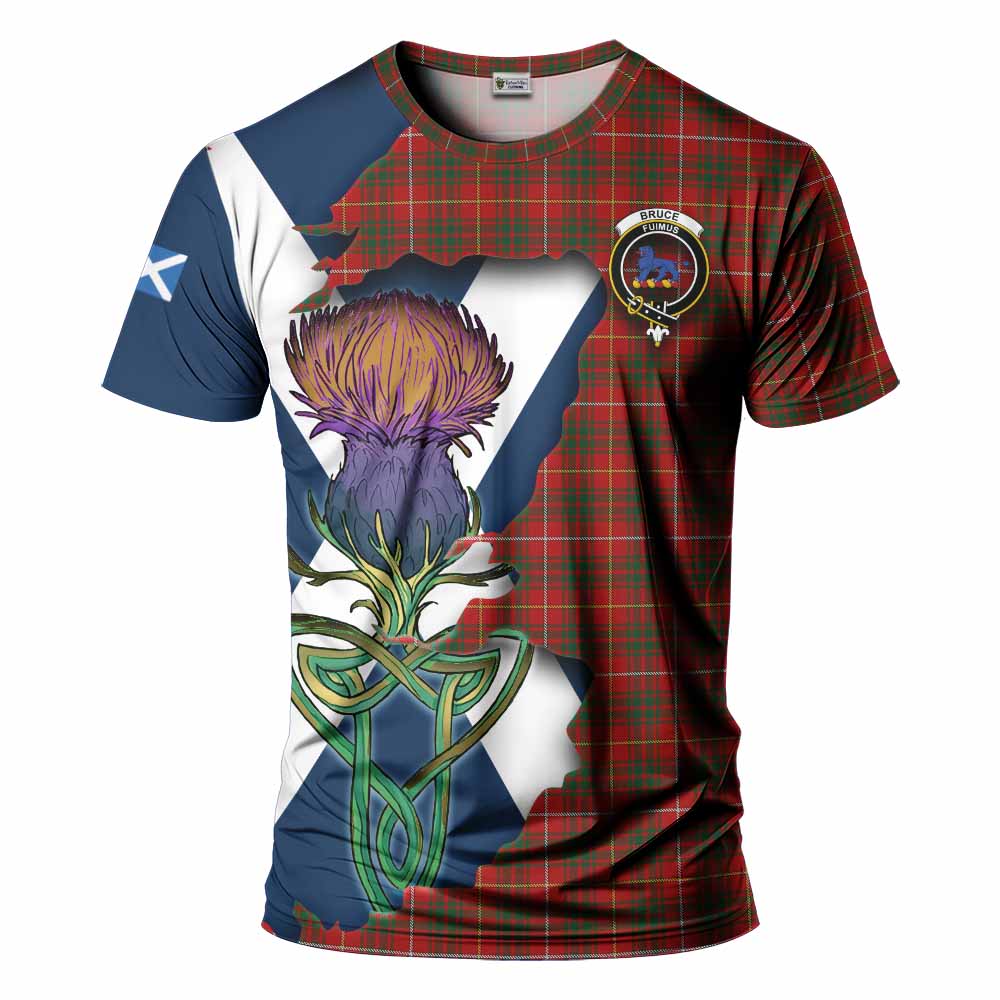 Tartan Vibes Clothing Bruce Tartan Family Crest T-Shirt Scottish Thistle Celtic Inspired