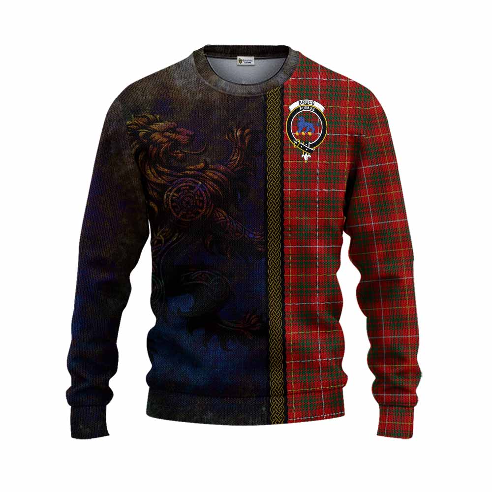 Tartan Vibes Clothing Bruce Tartan Family Crest Knitted Sweater Alba Gu Brath Be Brave Lion Ancient Style