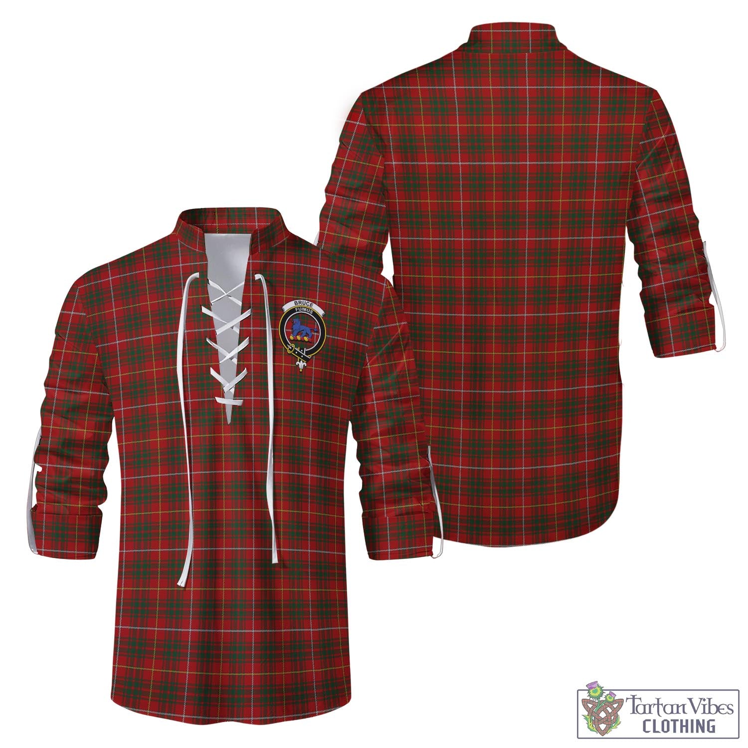 Tartan Vibes Clothing Bruce Tartan Men's Scottish Traditional Jacobite Ghillie Kilt Shirt with Family Crest