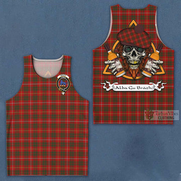 Tartan Vibes Clothing Bruce Tartan Men's Tank Top with Family Crest and Bearded Skull Holding Bottles of Whiskey
