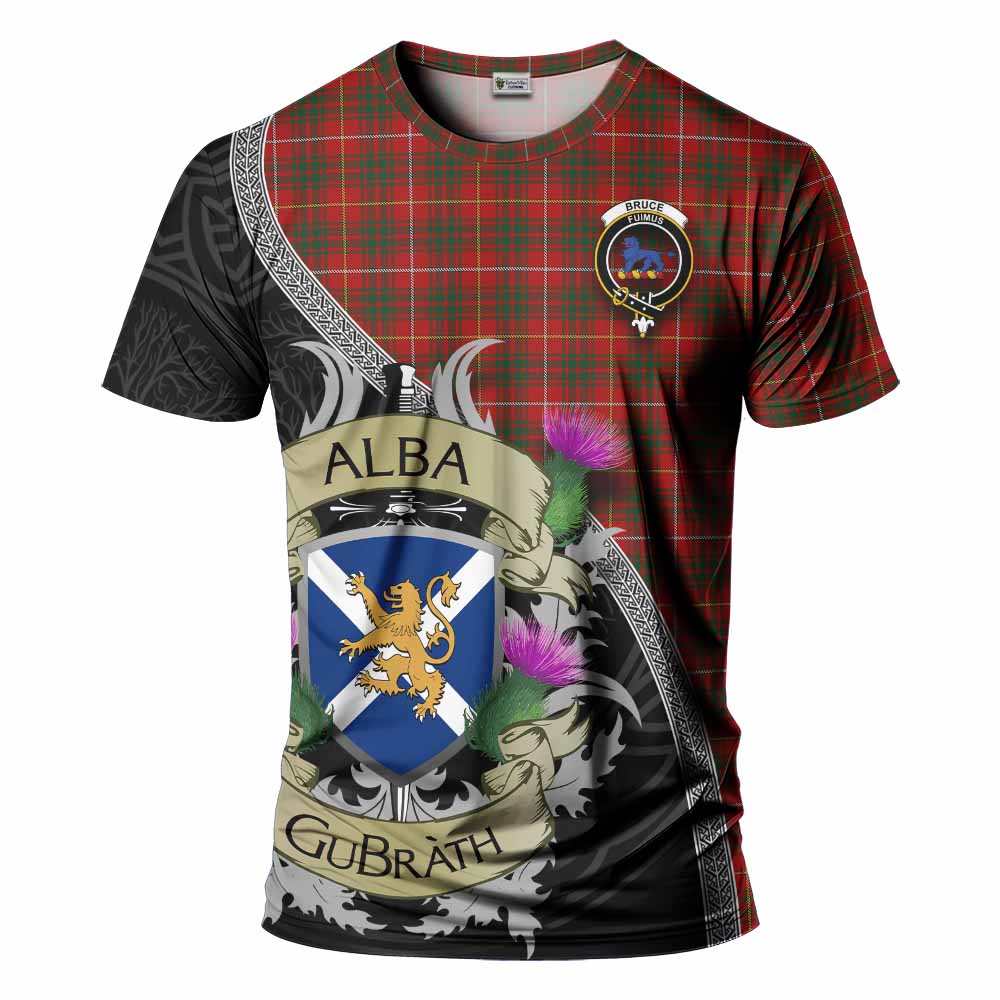 Tartan Vibes Clothing Bruce Tartan Family Crest T-Shirt Lion Rampant Royal Thistle Shield Celtic Inspired