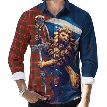 Tartan Vibes Clothing Bruce Tartan Family Crest Long Sleeve Button Shirt with Scottish Majestic Lion