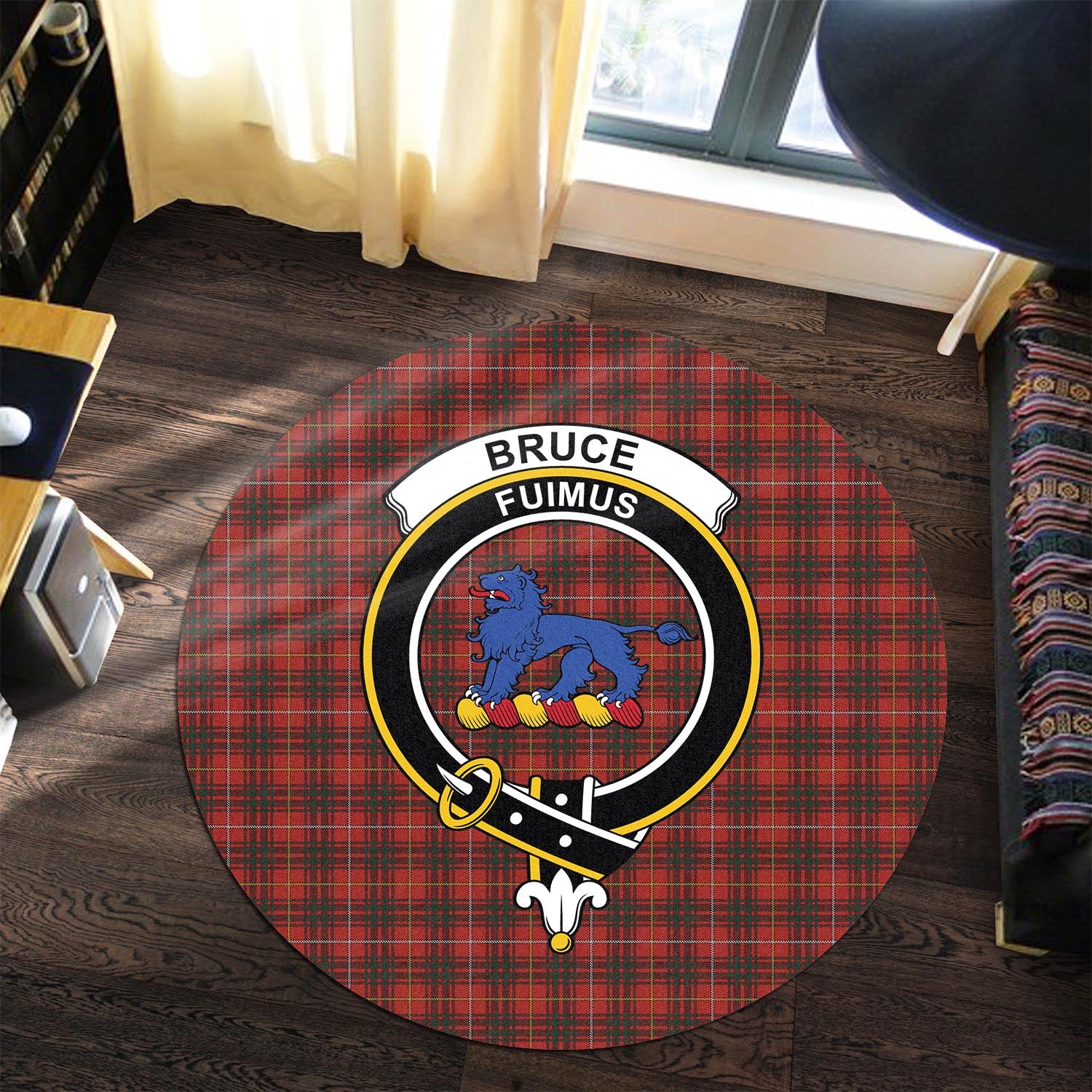 Bruce Tartan Round Rug with Family Crest - Tartanvibesclothing
