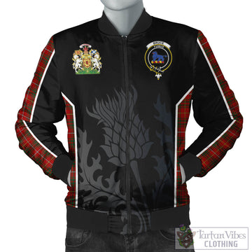 Bruce Tartan Bomber Jacket with Family Crest and Scottish Thistle Vibes Sport Style