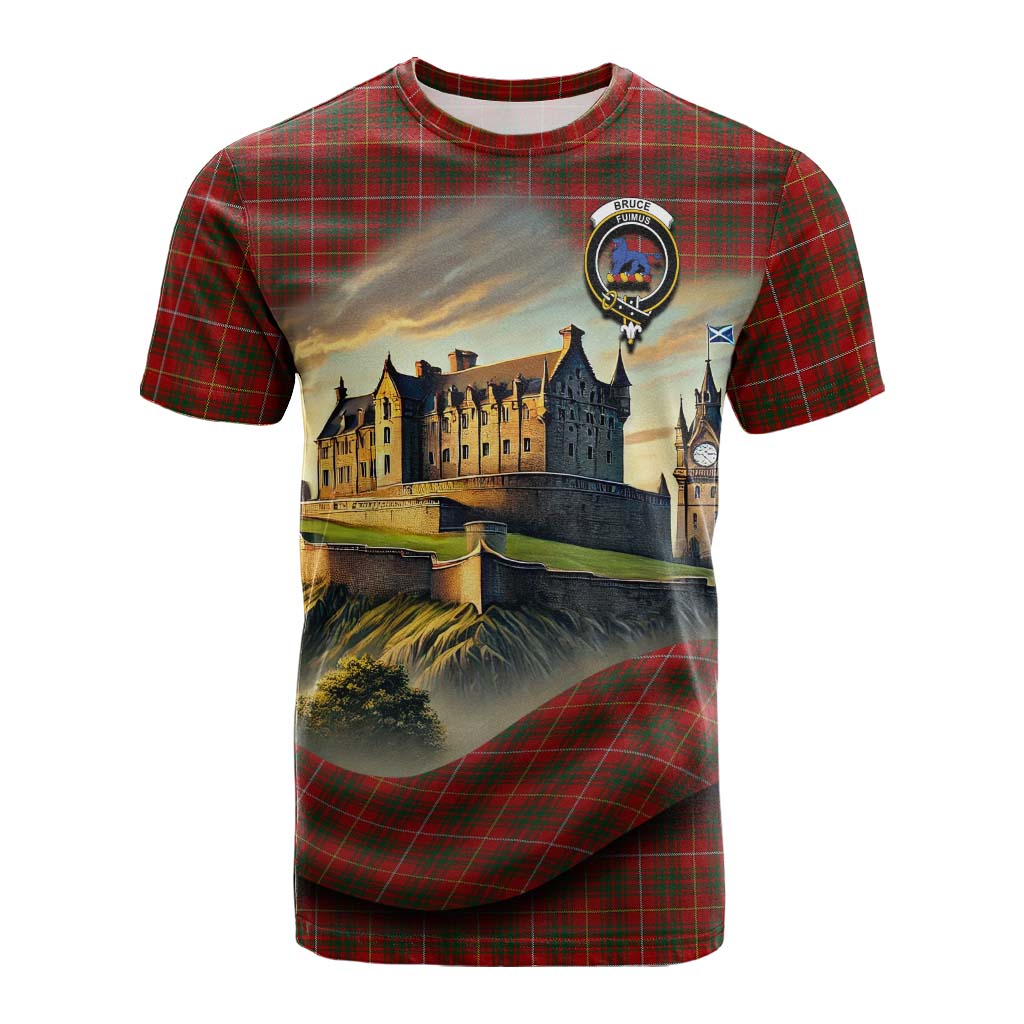 Tartan Vibes Clothing Bruce Tartan Family Crest Cotton T-shirt with Scottish Ancient Castle Style