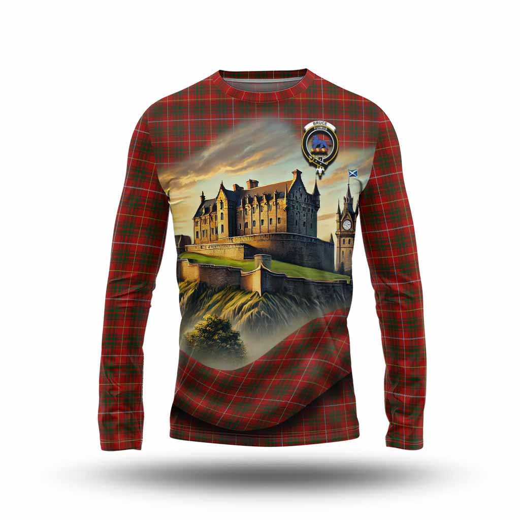 Tartan Vibes Clothing Bruce Tartan Family Crest Long Sleeve T-Shirt with Scottish Ancient Castle Style