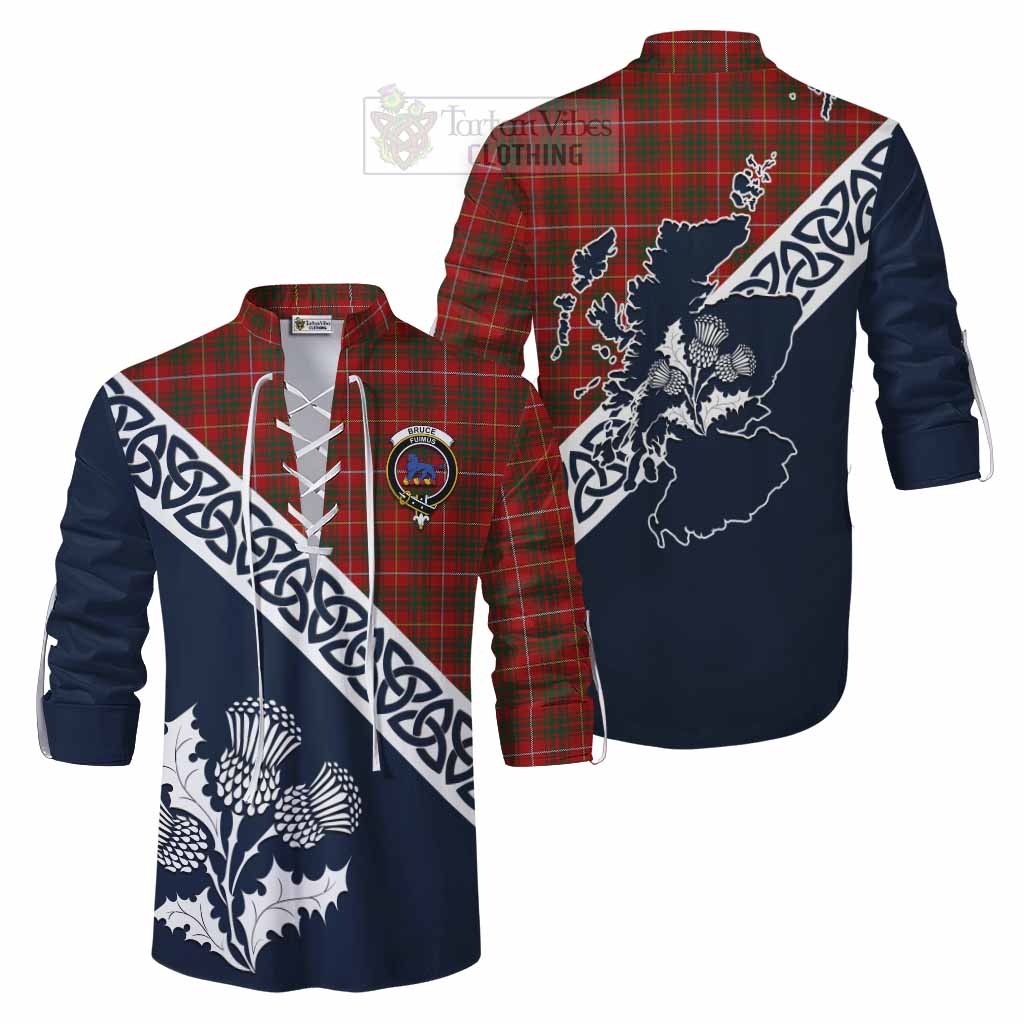 Tartan Vibes Clothing Bruce Tartan Ghillie Kilt Shirt Featuring Thistle and Scotland Map