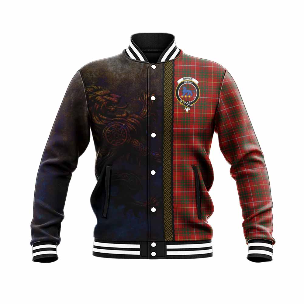 Tartan Vibes Clothing Bruce Tartan Family Crest Baseball Jacket Alba Gu Brath Be Brave Lion Ancient Style