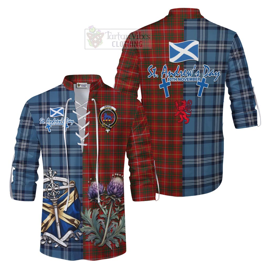 Tartan Vibes Clothing Bruce Tartan Ghillie Kilt Shirt Happy St. Andrew's Day Half Tartan Style